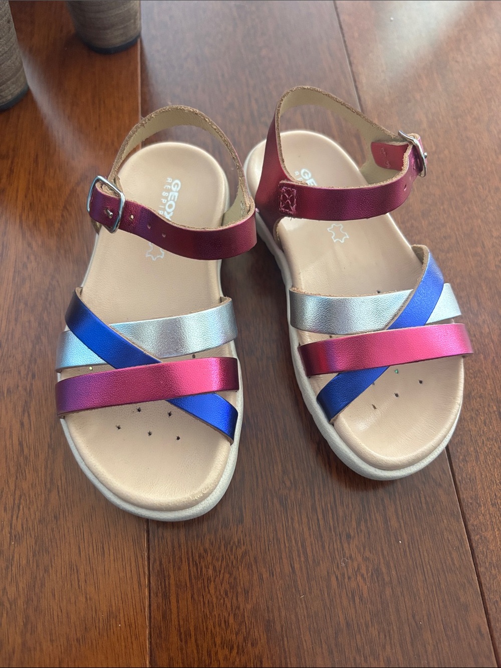 Geox Girls Metallic Red Blue Silver Strappy Sandals